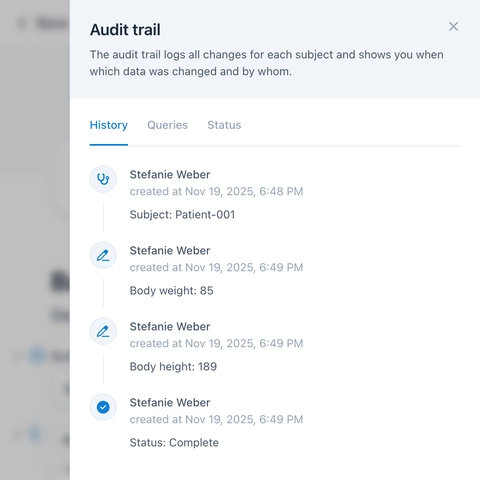 The clear audit trail of Confimedis according to GCP and FDA 21 CFR Part 11.